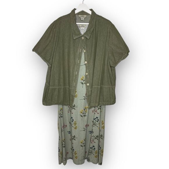 Original TY Wear Linen Cotton Maxi Sleeveless Dress Shirt 2 Piece Set Plus 24W - Picture 1 of 14